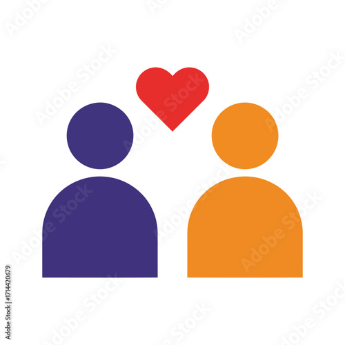 Illustration of two people with a heart above them, symbolizing love and connection.