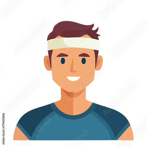 Vector illustration of a smiling young athletic man in a headband and sportswear, perfect for a fitness avatar or sports icon