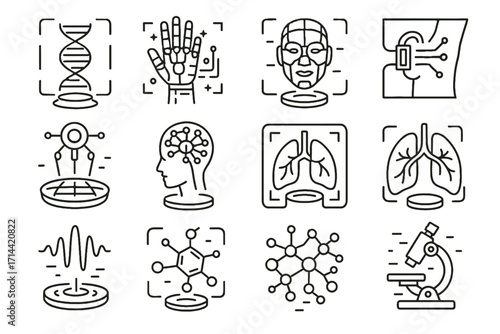 Digital brain implant vector futuristic face nanobot microscope vessel icon bio molecular