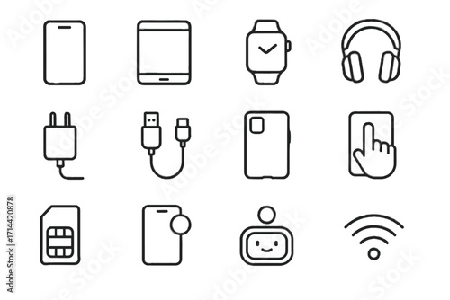 Device modern ai vector case icons tablet headphones cable signal assistant charger