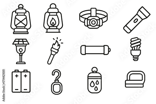 Torch led outdoor waterproof vector icons lighting hook casing lamp icon flashlight