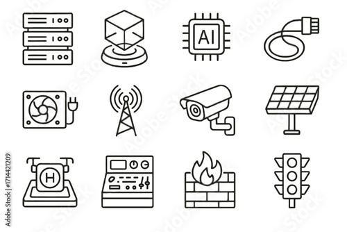 Smart energy icons icon server rack vector led pad infrastructure cable drone