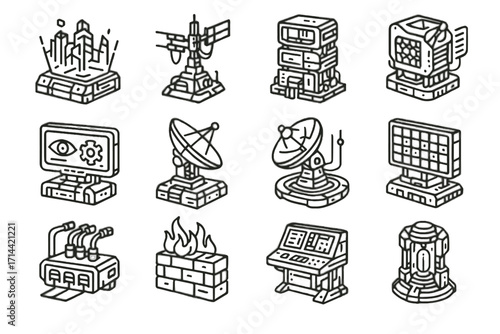 Icon ai control antenna vector security architecture icons cyberpunk console panel monitor