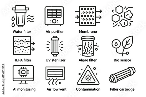 Filter layer vector icon activated monitoring water algae bio icons purifier contamination