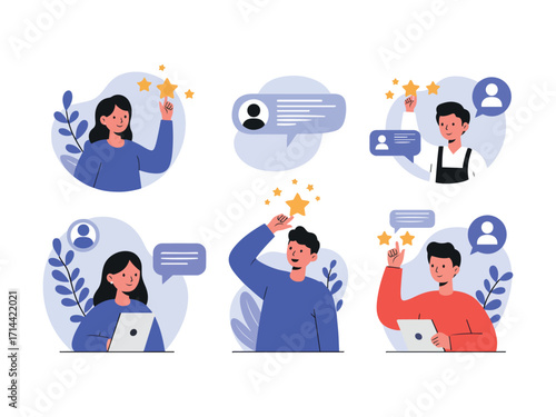 Customer testimonial feedback flat UI web illustration