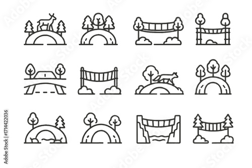 Eco icon jungle canyon pathway bridge curved bamboo vector wildlife rope