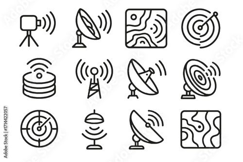 Dish sound scanner radar vector echo device parabolic acoustic icon signal