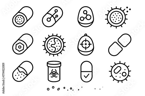 Icon precision vector nanocarrier container therapeutic capsule drug carrier molecular systems icons