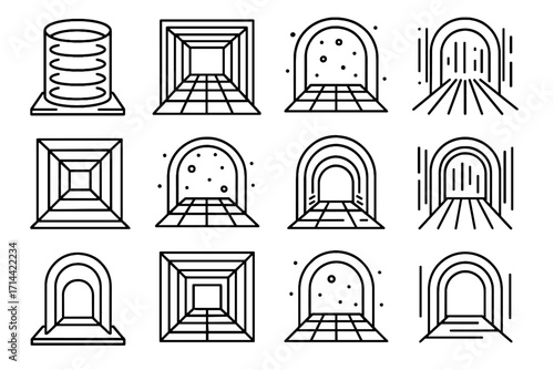 Glowing vector tunnel walkway portal path light tunnels augmented luminous futuristic icon