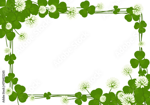Green Clover and White Flowers Border Frame.