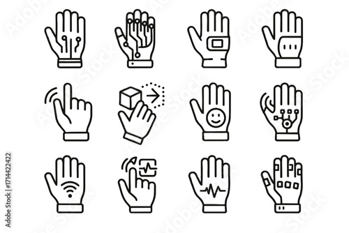 Icons futuristic gloves sensing gesture connected vector haptic glove icon emotion sensor