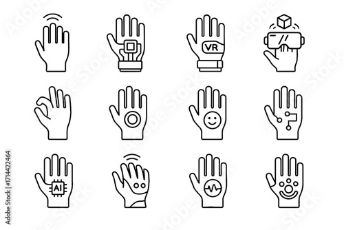 Futuristic biofeedback sensor ai glove icons emotion vector tracking icon haptic