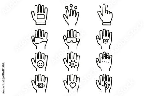 Sensor ai tactile interactive icon sensing icons biofeedback futuristic vector feedback glove