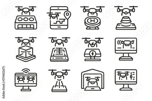 Drone icon vector ar futuristic smart connected advanced droneport icons station tracker