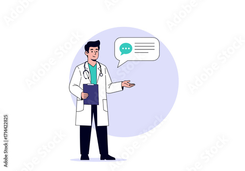 Doctor Communicating Health Information Through Speech Bubble.