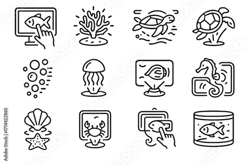Screen icon headset aquarium vector icons floating interactive tank coral fish vr