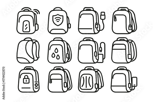 Vector smart connected zipper fabric design backpack hub icon lock led