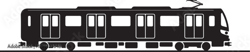 black silhouette of metro subway train on white background, vector