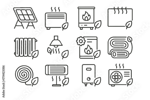 Compact vector heater icon smart biomass icons ceramic pellet heating heat eco