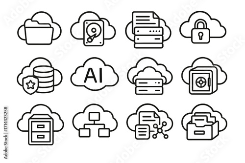 Vector encrypted storage system smart data cloud secure virtual file hub icon