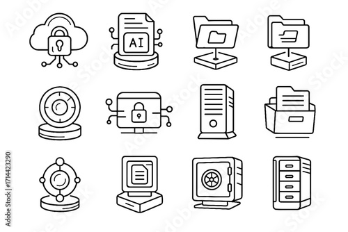 Holographic vector storage icons document system icon cabinet futuristic unit digital virtual