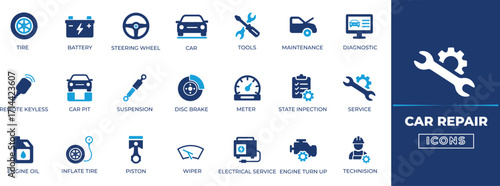 Car repair icon set - service, car mechanic, car, and auto parts icon collection. 