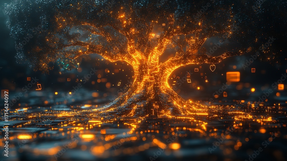 Obraz premium Glowing tree cityscape