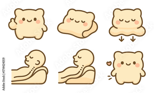 Relaxation silhouette icon set. featuring bear, sleeping, massage, posture, therapy, comfort, and wellness symbols