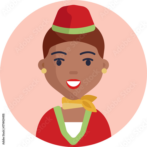 Female flight attendant assisting passengers onboard.
