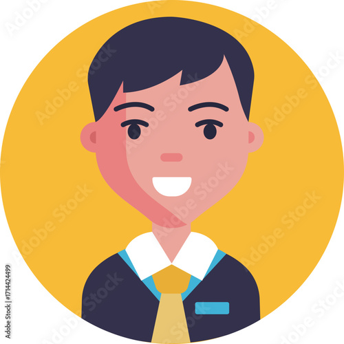 Airline crew member assisting passengers on board.