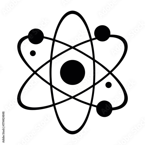 Minimalist black silhouette of an atomic structure