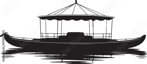  black silhouette of paddle boat on white background, vector