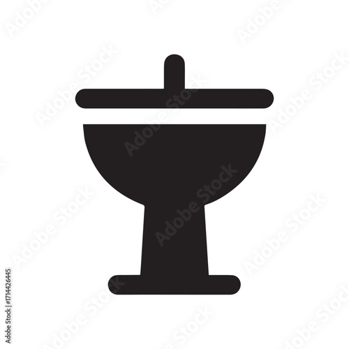 Black Silhouette of a Toilet Bowl Fixture with Lid and Handle