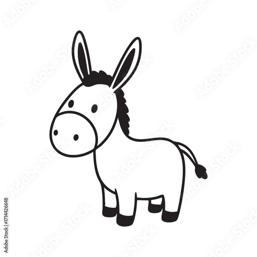 Cute cartoon donkey vector illustration, simple farm animal drawing, adorable mule mascot artwork design