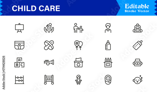 Child Care Modern Line Icon Set with Professional Minimal Design, Unique Vector Icons, Clean and Simple Style Perfect for Premium Use, Creative and Versatile Collection