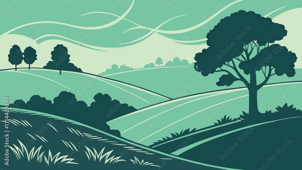 Obraz premium Serene rolling hills landscape in tranquil colors, perfect for nature backgrounds and peaceful designs