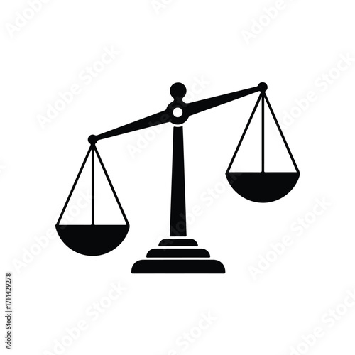 Silhouette of scales showing imbalance on a white background, symbolizing justice system