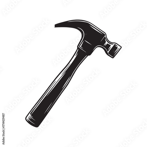 Claw Hammer Black Silhouette Tool on White Background