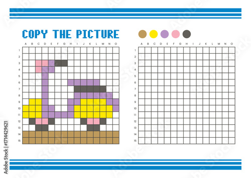 Copy the picture grid drawing worksheet for kids. Pixel art scooter