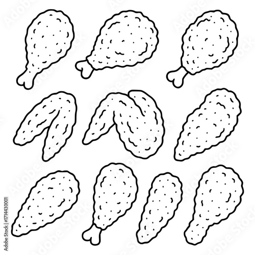 Set collection of fried chicken, vector SVG, transparent PNG