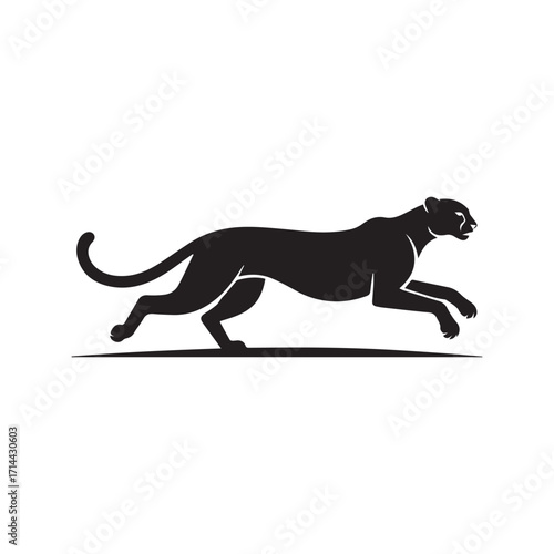 Silhouette of a black panther running isolated on white background technology background