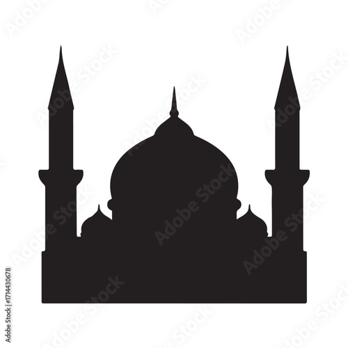 Black Mosque Silhouette with Domes and Minarets