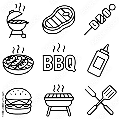 Set icon of BBQ cooking, vector SVG, transparent PNG