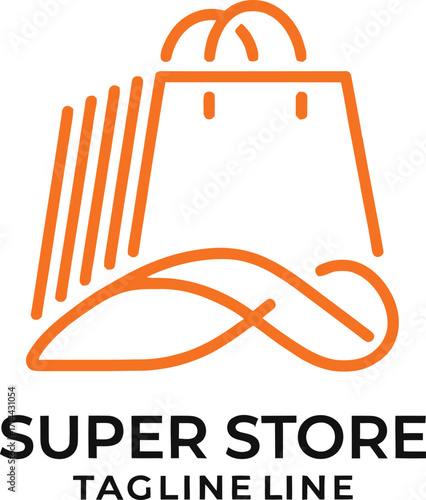 Modern orange shopping bag logo design for super store retail business