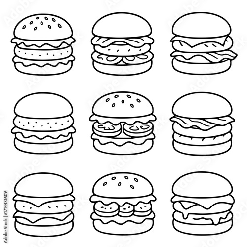 Set of burger icons, vector SVG, transparent PNG