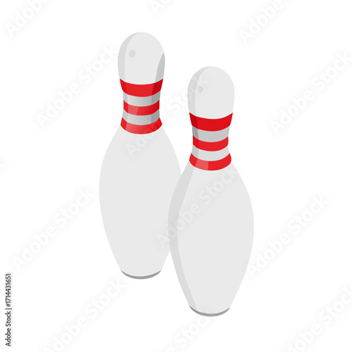 Two white bowling pins with red stripes isolated on transparent background