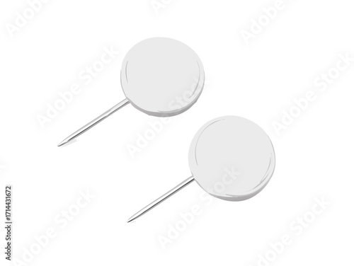 Two simple white push pins isolated on transparent background
