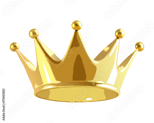 Shiny golden crown with five points isolated on transparent background