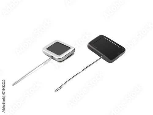 Two square digital temperature probes isolated on transparent background