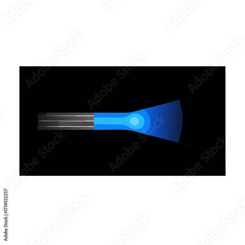 Abstract blue light beam emanating from a metallic object isolated on transparent background